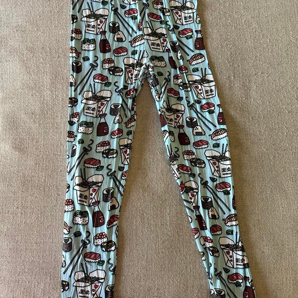 & Lulu Pajama Set Kids 9/10 Sushi Noodle Blue Bamboo Viscose Long Sleeve PJs - Picture 4 of 4